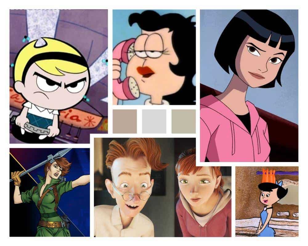 Cartoon characters with pixie cuts